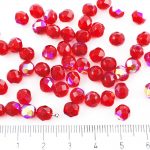 Round Faceted Fire Polished Czech Beads - Crystal Ruby Red Clear Ab Half - 6mm