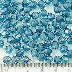 Round Faceted Fire Polished Czech Beads - Crystal Gray Blue Luster Clear - 6mm