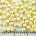 Round Faceted Fire Polished Czech Beads - Pearl Pastel Cream White - 6mm