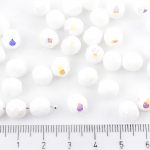 Round Faceted Fire Polished Czech Beads - White Alabaster Opal Ab Half - 8mm