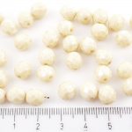 Round Faceted Fire Polished Czech Beads - Cream White Alabaster Opal Light Beige Orange Luster - 8mm