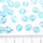 Round Faceted Fire Polished Czech Beads - Crystal Aquamarine Blue Clear - 8mm