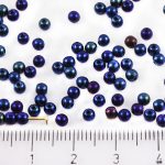 Round Czech Beads - Metallic Blue Purple Rainbow Iris - 3mm