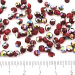Round Faceted Fire Polished Czech Beads - Crystal Ruby Red Vitrail Half - 4mm