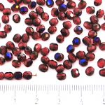 Round Faceted Fire Polished Czech Beads - Crystal Ruby Red Clear Azure Blue Half - 4mm