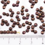 Round Faceted Fire Polished Czech Beads - Gold Shine Brown Bronze Matte Pearl - 3mm