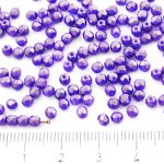 Round Faceted Fire Polished Czech Beads - Matte Gold Shine Purple Pearl - 3mm