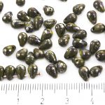 Teardrop Czech Beads - Picasso Silver Opaque Olivine Olive Green - 6mm