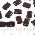 Rectangle Table Cut Flat Czech Beads - Picasso Opaque Dark Red Coral Brown - 12mm
