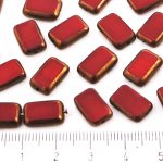 Rectangle Table Cut Flat Czech Beads - Opaque Coral Red Bronze Luster - 12mm