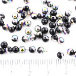 Round Czech Beads - Opaque Jet Black Metallic Vitrail Half - 4mm