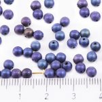 Round Czech Beads - Matte Blue Rainbow Iris - 4mm