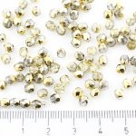 Round Faceted Fire Polished Czech Beads - Crystal Metallic Gold Half - 4mm