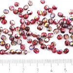 Round Faceted Fire Polished Czech Beads - Crystal Clear Magic Metallic Red Brown Half - 4mm