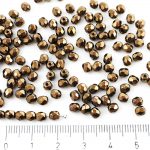 Round Faceted Fire Polished Czech Beads - Metallic Light Bronze Luster - 4mm