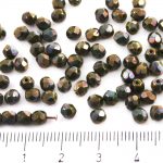 Round Faceted Fire Polished Czech Beads - Nebula Purple Opaque Olivine Olive Green Turquoise - 0.4x0.4x0.4cm