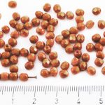 Round Faceted Fire Polished Czech Beads - Pink Red Gold Luster - 4mm