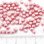 Round Faceted Fire Polished Czech Beads - Pastel Pearl Light Coral Red Pink - 4mm