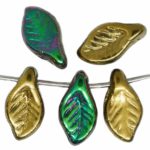 Bay Leaf Czech Beads - Rustic Etched Gold Purple California Green - 06mm x 12mm