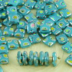 Square Paillettes Squarelet One Hole Chips Czech Beads - Light Milky Blue Opal Peacock Dotted - 6mm