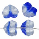 Maple Carved Czech Beads - Blue White Crystal - 11mm x 13mm