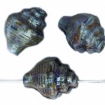 Murex Shell Sea Czech Beads - Picasso Shine Blue Patina Brown - 15mm x 12mm