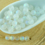 Round Czech Beads - Matte Crystal Ab Frosted Sea Glass - 4mm
