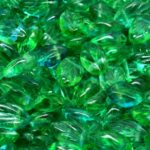 Flat Carved Leaf Czech Beads - Crystal Alaska Green - 11mm x 7mm