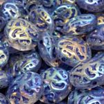 Carved Coin Round Tablet Czech Beads - Ab Blue - 14mm
