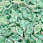 Bay Leaf Czech Beads - Ab Whine Green Patina - 6mm x 12mm
