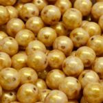 Round Czech Beads - Opaque Yellow Gold Wash Striped Rustic Etched - 8mm