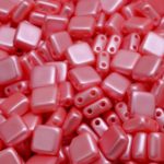 Two Hole Czech Beads - Pastel Pearl Light Coral Red Pink - 6mm