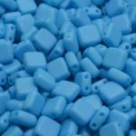 Two Hole Czech Beads - Matte Alabaster Aqua Blue Silk - 6mm