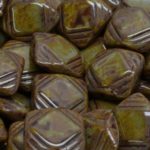 Square Flat Carved Czech Beads - Picasso Brown Opaque Gray - 15mm