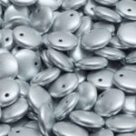 Lentil Czech Flat Round One Hole Beads - Matte Metallic Aluminium Silver - 9mm