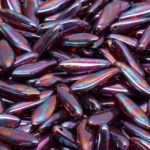 Dagger Leaf Czech Beads - Crystal Ruby Red Metallic Iris Vega Purple Luster - 16mm