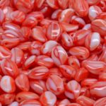 Flower Petal Czech Beads - Red White Striped - 6mm x 8mm
