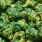 Murex Shell Sea Czech Beads - Picasso Green Patina Yellow Brown - 15mm x 12mm