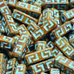 Celtic Block Rectangle Tube Large Hole Rectangle Beads - Picasso Brown Turquoise Blue Patina - 15x5mm