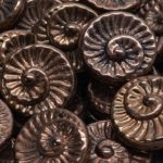 Nautilus Fossil Snails Seashell Ammonite Flat Round Spiral Coin Czech Beads - Metallic Light Bronze Luster - 18mm