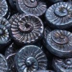 Nautilus Fossil Snails Seashell Ammonite Flat Round Spiral Coin Czech Beads - Nebula Purple Opaque Jet Black - 18mm