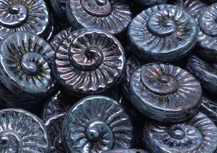 Nautilus Fossil Snails Seashell Ammonite Flat Round Spiral Coin Czech Beads