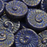 Nautilus Fossil Snails Seashell Ammonite Flat Round Spiral Coin Czech Beads - Opaque Dark Blue Sapphire Terracotta Bronze - 18mm