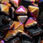 Pyramid Stud Two Hole Czech Beads - Opaque Jet Black Metallic Sliperit Iris Gold Purple Half - 12mm