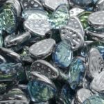 Teardrop Pear Flat Notched Czech Beads - Crystal Light Dichroic Vitrail Green Metallic Silver Half - 11mm x 9mm