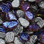 Teardrop Pear Flat Notched Czech Beads - Crystal Metallic Volcano Dichroic Vitrail Silver Half - 11mm x 9mm