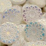 Large Origami Focal Flower Czech Beads - White Ab - 18mm x 18mm