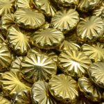 Opaque Rustic Flat Flower Sun Carved Oval Czech Beads - Opaque Gold - 12mm x 14mm