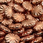 Opaque Rustic Flat Flower Sun Carved Oval Czech Beads - Opaque Copper Bronze - 12mm x 14mm