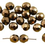 Round Faceted Fire Polished Czech Beads - Metallic Light Bronze Luster - 8mm